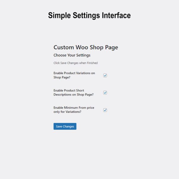 Custom Woo Shop Page plugin simple settings