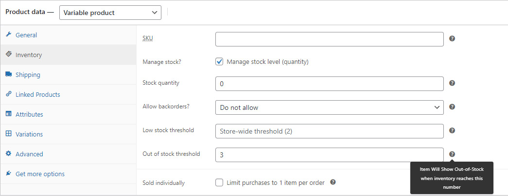 WooCommerce Out of Stock threshold by individual product